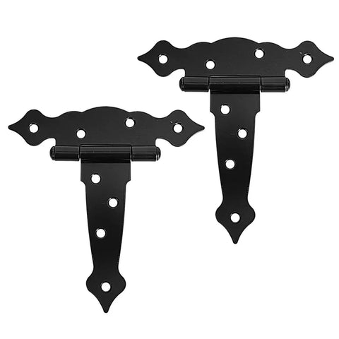 Durable T Shaped Barn Door Hinges Iron Hardware Kit For Gates And Fences 6 Inch 2 Pack shown in black finish