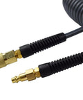 Durable Polyurethane Recoil Air Hose 1/4 Inch Inner Diameter 25 Foot Long With Bend Restrictor And 1/4 Inch Quick Coupler Plug Kit