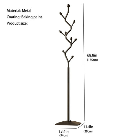 Tree Shaped Coat Rack With Eight Hooks Heavy Duty Freestanding Metal Coat Tree On Cast Iron Base Black Finish 68.8in tall