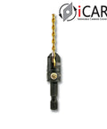 Heavy Duty 1/8 Inch Shank Indexable Carbide Countersink Featuring Double Sided Cutting Inserts For Number 10 Screws with drill bit.