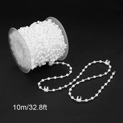 Vertical Bead Cord For Blinds And Curtains, smooth beaded chain spool for roller blind fittings, 10m length, white, durable