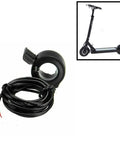 Thumb Throttle For Electric Bike And Scooter Responsive Hall Sensor 5V DC Motor Trigger Non Slip Grip Replacement Part Easy Install Black Fits Most Models next to a black electric scooter