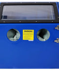 Front view of Beefed Up Heavy Duty 110L Bench Top Sandblast Cabinet With Built In Blast Gloves and clear viewing window