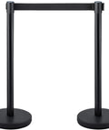 Stanchion Set With 6.6 Ft Black Retractable Belt For Crowd Control, Durable Barrier With Concrete And Metal Base, Easy Connect Assembly