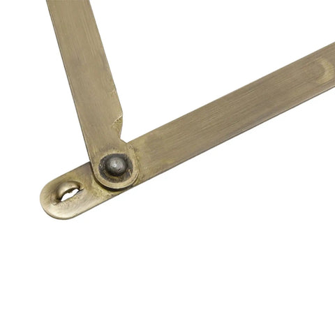 Close-up of a 2 Pack 180 Degree Folding Lid Support Hinge in brass bronze finish for cabinets and furniture, showing hinge joint.