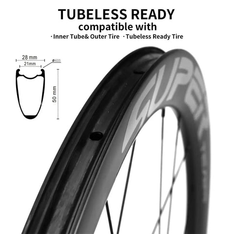 Carbon Disc Brake Road Bike Wheelset 28mm Tubeless Wheels With 50mm Rim Depth For Shimano 8-12 Speed Thru Axle 12x100/142mm