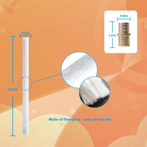 Close-up of fiberglass wick and brass mount, part of Six Pack Wine Bottle Torch Wicks Kit For Outdoor Lighting Citronella Garden Torches