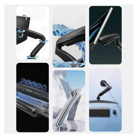 Rock Solid Single Monitor Desk Mount With Smooth Floating Arm Fits Up To 32 Inch Screens shows adjustable features and arm design.
