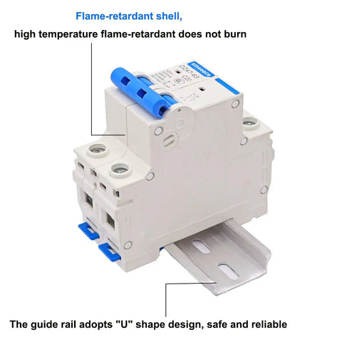 32A 400V Miniature Circuit Breaker Two Pole Go-To AC Disconnect Switch C32 Din Rail Mount DZ47-63 Style Protective Breaker with flame-retardant shell.