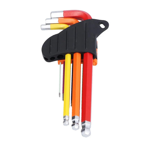 Hilitand 9Pc Colorful Long Arm Hex Wrench Set Chrome Steel Allen Keys With Complete Sizes For Home Maintenance Repair And Bike Tuning, colorful ball-end set
