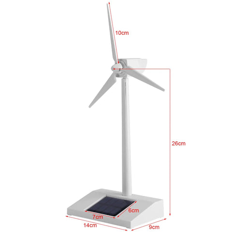 Sun Powered Mini Desktop Wind Turbine For Home Office And Classroom Decor, ABS Plastic Solar Windmill Model with dimensions shown