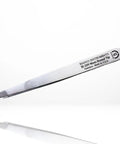 Round Tip Tweezer For Men Premium Stainless Steel Eyebrow And Facial Hair Remover Made In USA Precision Grooming Tool With Superior Alignment And Detailed 40 Step Finish That Elevates Your Brow Game And Makes Clean Easy Brow Shaping. stainless steel tweezer shown angled on white background