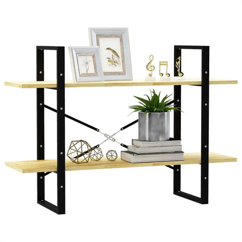 Solid Pine Wood Two Shelf Book Cabinet With Industrial Style Storage For Books And Magazines featuring decorative items