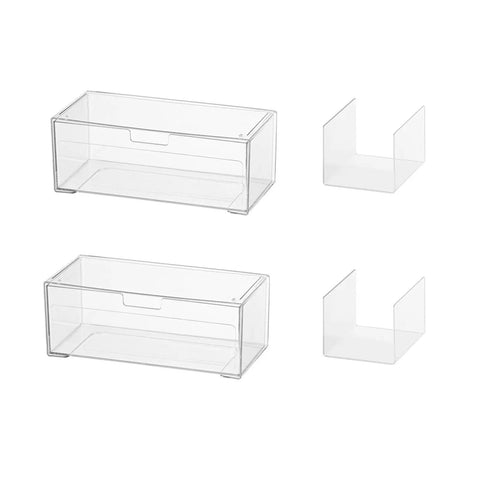 Two Tier Drawer Organizer For Medicine Cabinet Stackable Clear Storage Drawers with removable partition shown separately