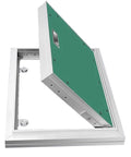 No Sweat Heavy Duty Flush Mount Aluminum Drywall Access Panel Paintable Wall Inspection Door Recessed Attic Service Hatch open.