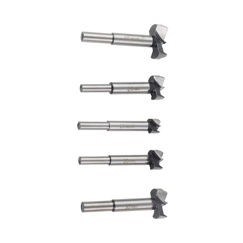 Heavy Duty Forstner Drill Bit Set 15 To 35 Millimeters With Dead Center Tip for precise woodworking, 5 different sizes.