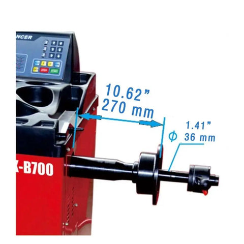 Heavy Duty Wheel Balancer Machine For 30 Inch Rims Precision Auto Tool showing 10.62 inches measurement and part details.
