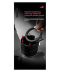 Real Deal Aluminum Espresso Tamper Station With Solid Portafilter Holder And Quick Snap Knock Block For Smooth Pulls Black, magnetic ring detail.