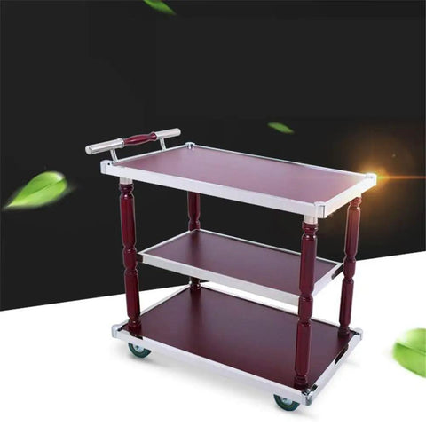 Heavy Duty Industrial Kitchen Bar Cart With Built In Wine Rack And Three Tier Storage Shelves On Smooth Rolling Casters Vintage Wood Steel Serving Trolley Game Day Ready Patio Go To in burgundy with metal frame