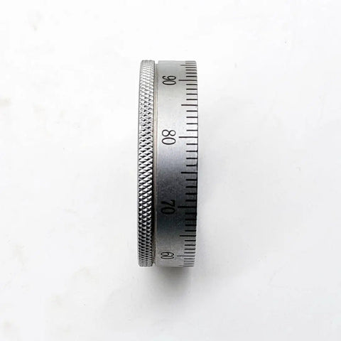 Knurled Adjustment Dial Ring 50X38X15mm with 0 to 100 divisions shown from side, featuring laser etched scale and textured grip.