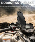 Eight Claw Atv Phone Mount Compatible With Cforce Ev Featuring Thick Silicone Damping, securely holding a phone on an ATV handlebars.