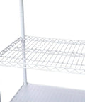 Close-up of Seven Tier Heavy Duty Wire Storage Shelving Unit with adjustable shelves, 82 inches tall, white steel