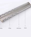 Rock Solid Heavy Duty Double Rail Sliding Barn Door Hardware Kit Effortless Gliding Aluminum Ceiling Track System showing aluminum track with pulleys.