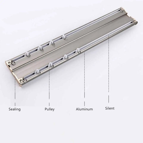 Rock Solid Heavy Duty Double Rail Sliding Barn Door Hardware Kit Effortless Gliding Aluminum Ceiling Track System showing aluminum track with pulleys.