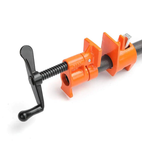Heavy Duty Three Quarter Inch Pipe Clamp Fixture With Crank Handle, Hardened Steel, Enamel Finish, Side View