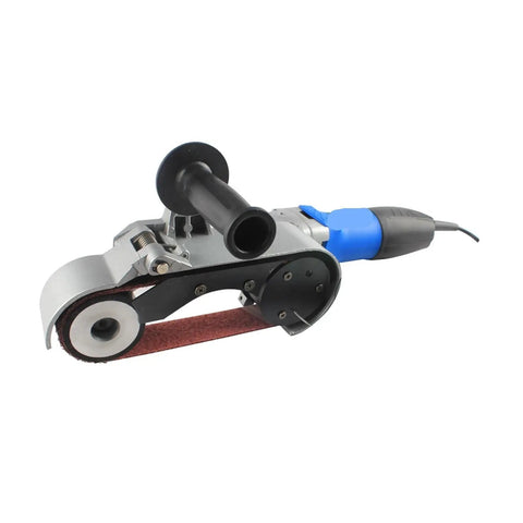 Handheld Pipe Belt Sander And Tube Polisher For Circular Grinding And Rust Removal On Round Metal Pipes Removes Weld Scars And Burrs With Ergonomic Design For Smooth Surface Finish And Polishing, showing detailed tool design.