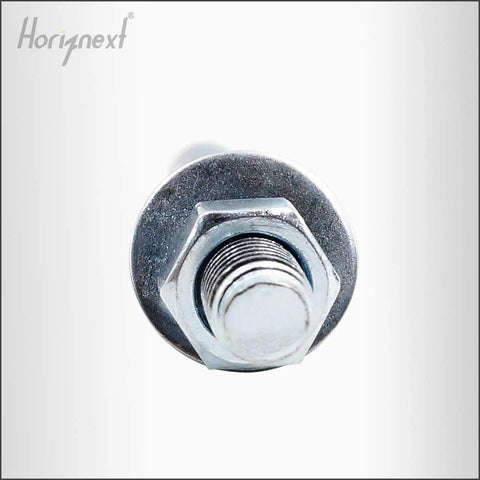Close-up view of zinc-plated carbon steel heavy-duty expansion bolt from Three Eighths Inch By Three Inch Wedge Anchor Kit Pack Of 30.