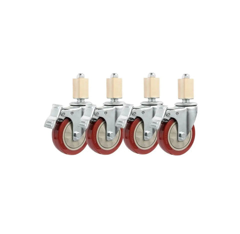 Four Pack 2 Inch Caster Wheels With Brakes For Stainless Steel Furniture, 30 mm Square Tube, Universal Swivel Casters, Black Stem