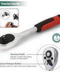 1/4 inch ratchet handle from 46 Piece One Quarter Inch Drive Socket Wrench Set With Pro Grade 72 Tooth Ratchet Chrome Vanadium Steel Tools