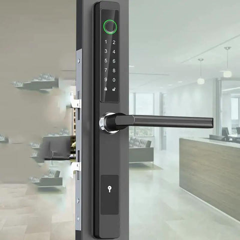Straight Up Heavy Duty Smart Padlock With Quick Fingerprint Scan And Phone App Control Rock Solid Aluminum Body on door handle.
