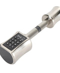 Keyless Smart Cylinder Lock Featuring Touchscreen Keypad And Smartphone App Access Night Bolt Security For Wood And Glass Doors No Sweat Emergency Power Backup, sleek design, metallic finish.