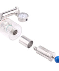 Exploded view of stainless steel 1.5-inch tri-clamp adjustable pressure relief valve with gauge.
