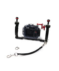 Underwater Camera Housing Carry Lanyard with military-grade parachute rope and stainless steel snap hooks attached to camera rig.