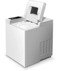 No Fuss Countertop Ice Maker Rolling Out Rapid Chill With Fifteen Kilos Daily Output And Snappy Nine Cube Runs, compact design with opened lid.