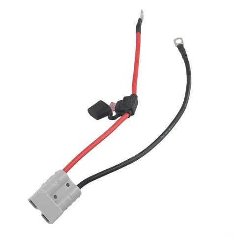 Top Shelf Heavy Duty 10Awg 50A EV Charging Cable With M8 Ring Terminal, featuring red and black wires with a fuse.