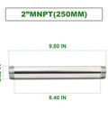 Stainless Steel Pipe Fittings 2 Inch NPT Male To 2 Inch NPT Male Nipple, 10 Inch Length, dimensions shown