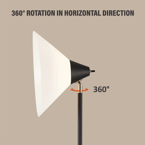 Free Standing Floor Lamp With Adjustable Head And Frosted White Acrylic Cone Shade For Living Room Office And Bedroom, 360° Rotation