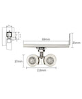 Heavy Duty Hella Durable Double Wheel Sliding Door Rollers Zinc Alloy Track Pulleys with dimensions 69mm x 23mm x 37mm.