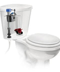 PerforMAX Universal Toilet Fill And Flush Valve Repair Kit installed in tank showing 2 inch flush valve and fill valve.