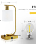 Gold Table Lamps Set Of 2 For Bedroom And Desk Lights No Brainer Stepless Dimmable USB Charging Bedside Lamps With Frosted Glass Shades Industrial Modern Nightstand Lighting For Home Office And Living Spaces Bulb Included