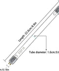 Diagram of Powerful 6W UVC Sanitizer Lamp Ozone Free 253.7 Nanometer with dimensions marked, plug ends visible.