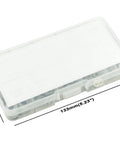 MCMASKE 360-piece stainless steel SAE flat washer set in clear plastic storage box, front view, sizes #2-#12 and 1/4-7/16 inch