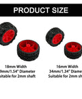 20 Pack Toy Wheels With 2mm Shaft Rubber Tires and 10 Round Rod Shafts for DIY models, 34mm and 39mm sizes shown.
