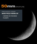 Close-up of the Moon showcasing details visible with PowerSeeker 50AZ Telescope Easy To Use Manual Alt Azimuth Refractor For Beginners.