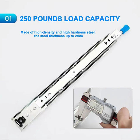 22 Inch Heavy Duty Drawer Slides With Lock Full Extension Side Mount Ball Bearing Rails 250 Pound Load Capacity