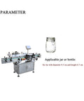 Automatic Fixed Point Labeling Machine For Round Bottles Jars And Cans With Slick Photoelectric Sensing and Heavy Duty Metallic Housing for zero hassle setup, showing labeling machine for 9.3 cm jars.